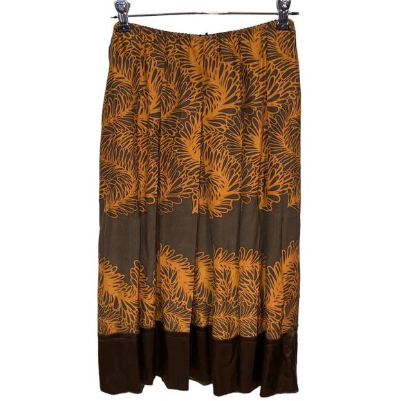 J. Jill Silk Leaf Print Box Pleat Flowy Midi Skirt Brown Orange Women 8 NWT - Picture 3 of 9